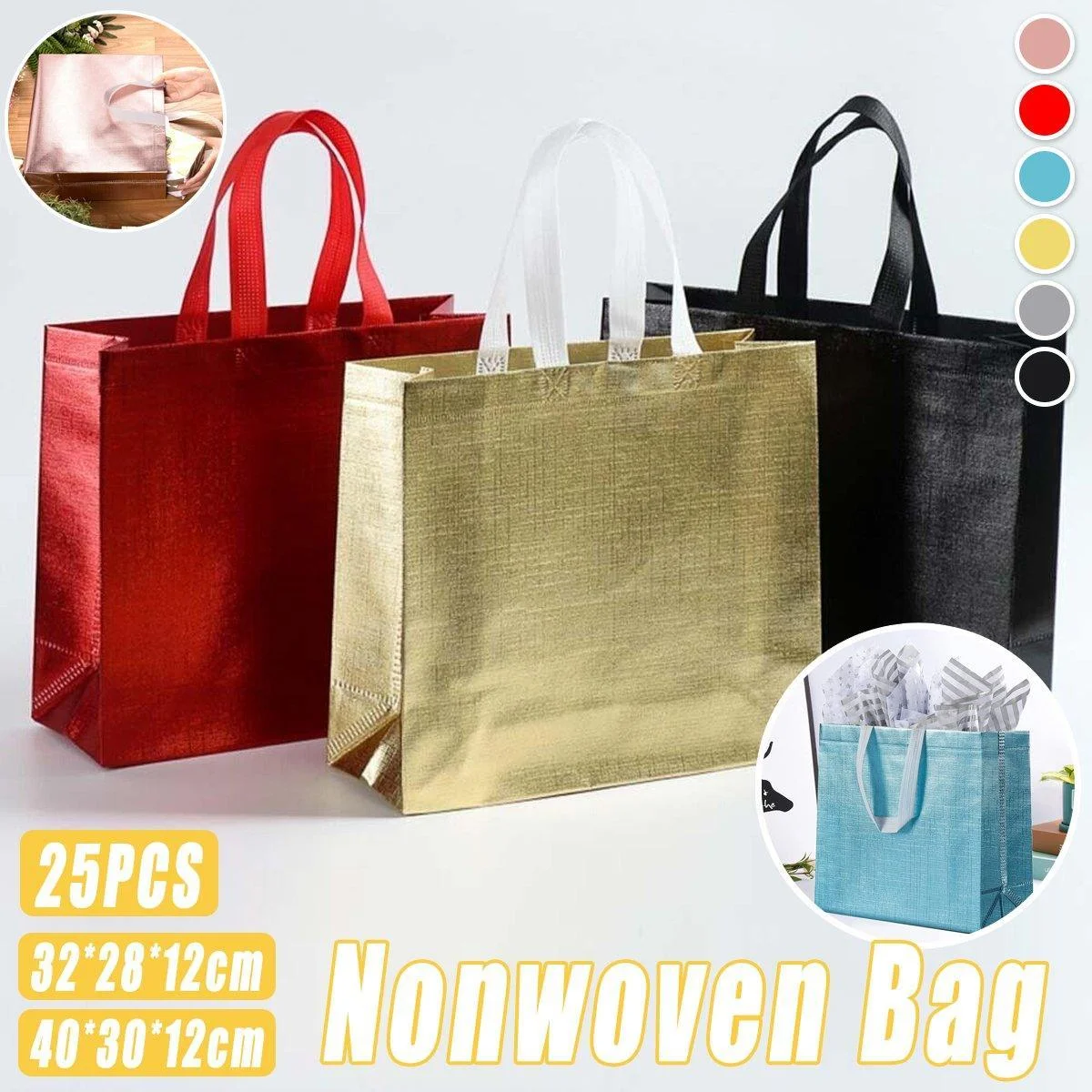 25PCS Embossed Non-Woven Tote Bag Fashion Shopping Gift Packaging Bag - Red-40*30*12cm