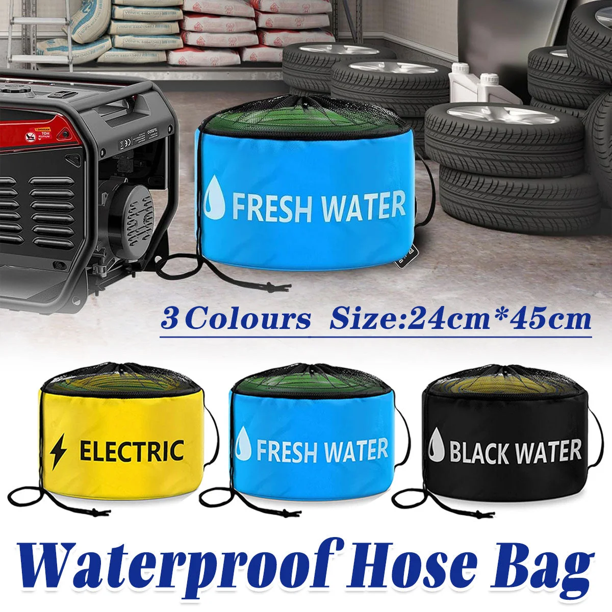 Hose Storage Bag Caravan Camping RV Cable Water Hose Electrical Cords Organizer - Yellow