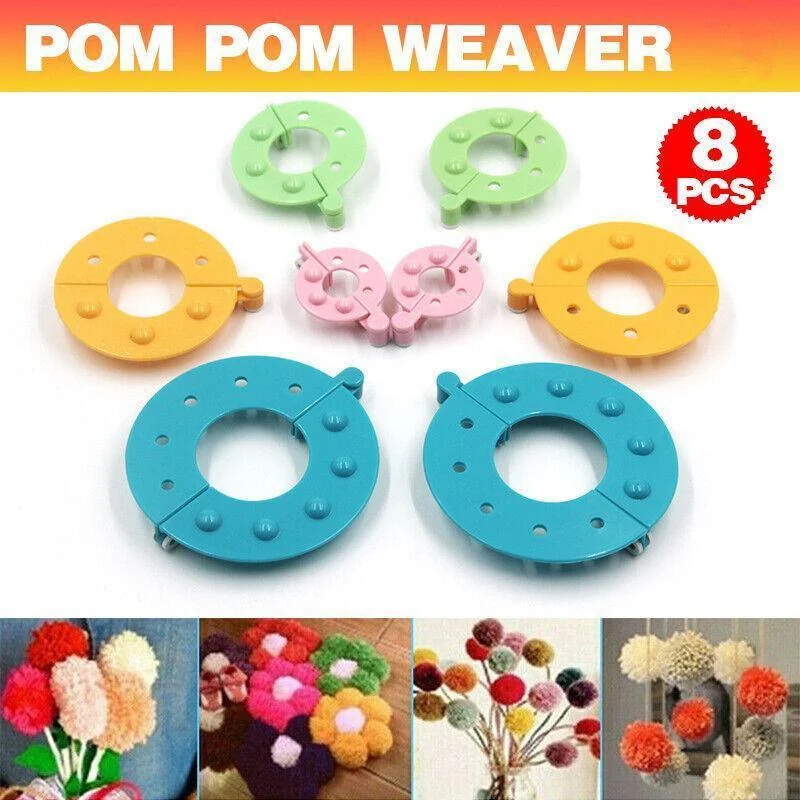 8Pcs Pompom Maker Kit 3.5/5.5/7/9Cm 4 Sizes Knitting L-Oom Diy Pom Pom Maker