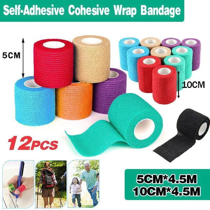 12 Pack Self Adhesive Cohesive Wrap Bandage for Pets and Everyday Protection - 12PCS(10CM*4.5M)