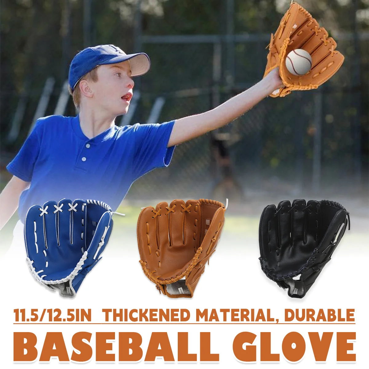 Baseball Glove Thickened Softball Glove Pitcher Mitt Sports Training Outdoor - Blue - 11.5in