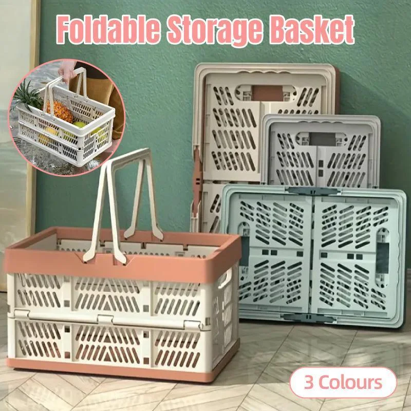 Foldable Portable Picnic Basket Lightweight Storage Basket for Outdoor Use - Pink