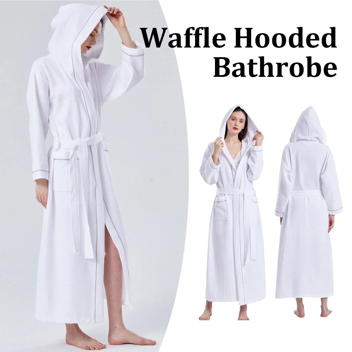 Hotel Bathrobe Waffle Hooded Robe Soft Absorbent for Men and Women Unisex Towels