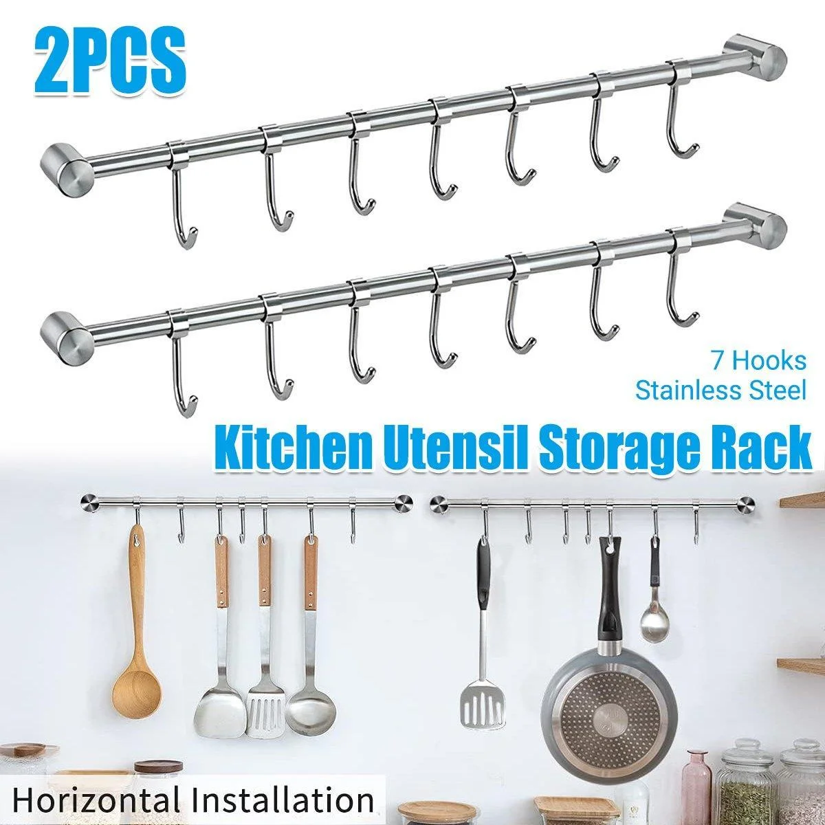 2PCS 304 Stainless Steel Bathroom Towel Hook Wall Mounted Clothes Kitchen Hanger