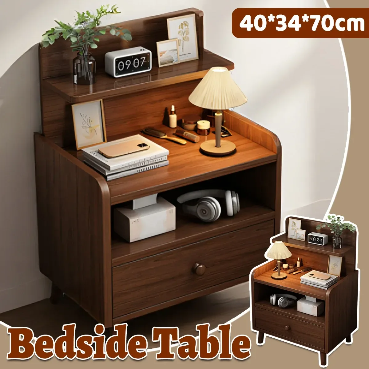 Small Solid Wood Nightstand Bedside Table Bedroom Storage Side Table