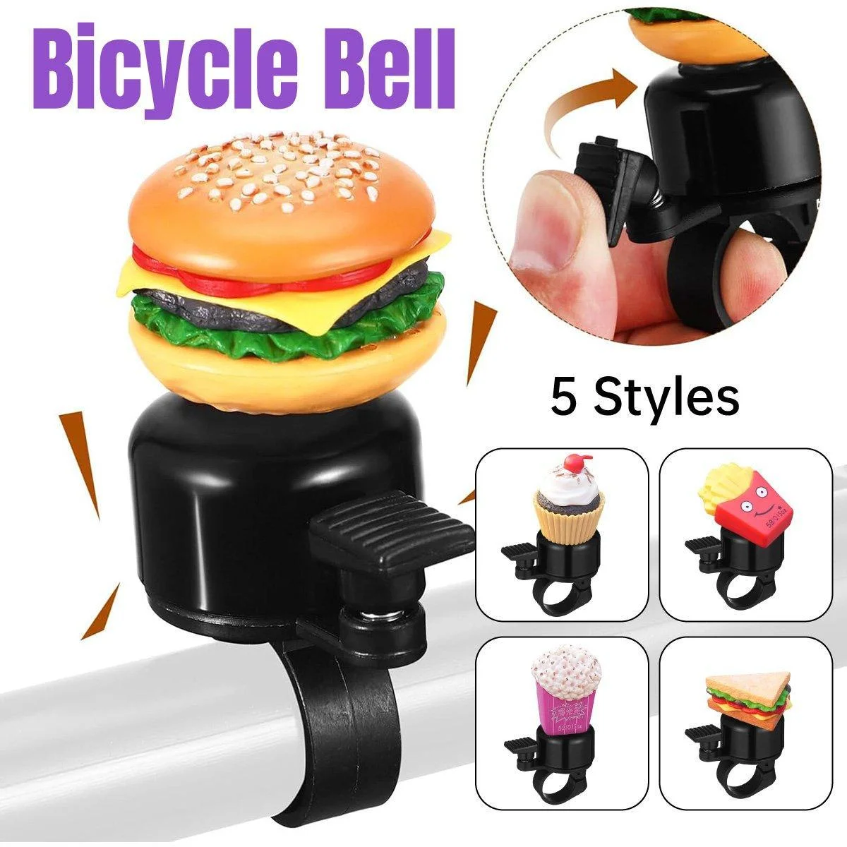 Cute Food Style Bicycle Bell Loud and Fun Handlebar Accessory - Hamburger