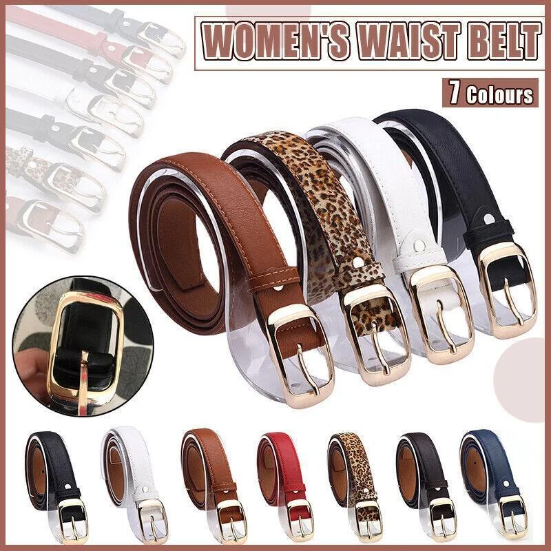 Ladies Leather Belt Classic Buckle Fashion Waist Strap for Jeans Dresses Casual - Leopard