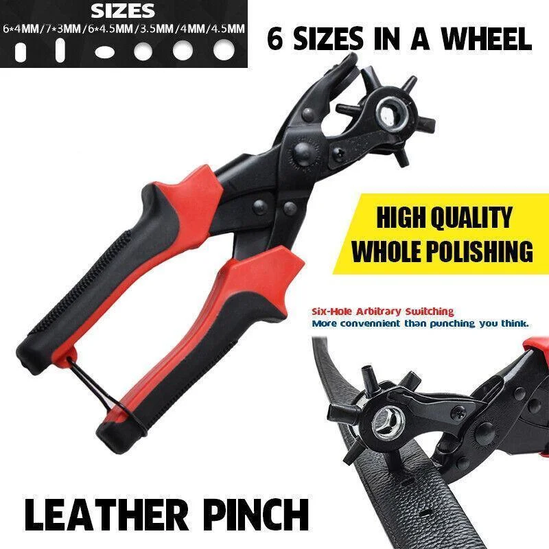 Heavy Duty Leather Hole Punch Tool with 6 Size Revolving Head for Belt and Fabric