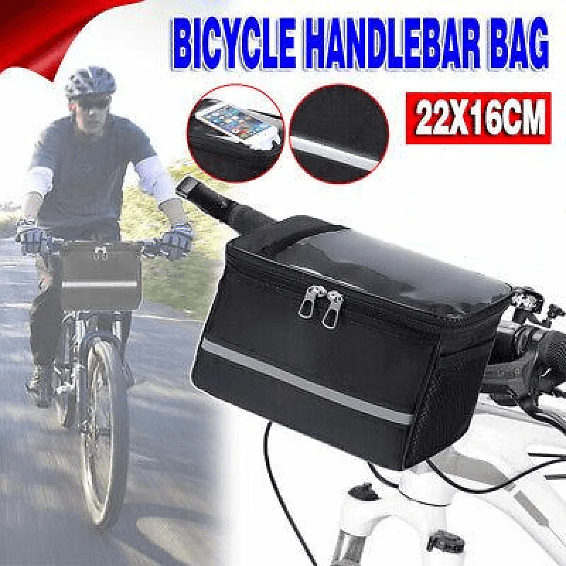 Waterproof Bicycle Handlebar Bag with Touchscreen Phone Pocket and Reflective Strip