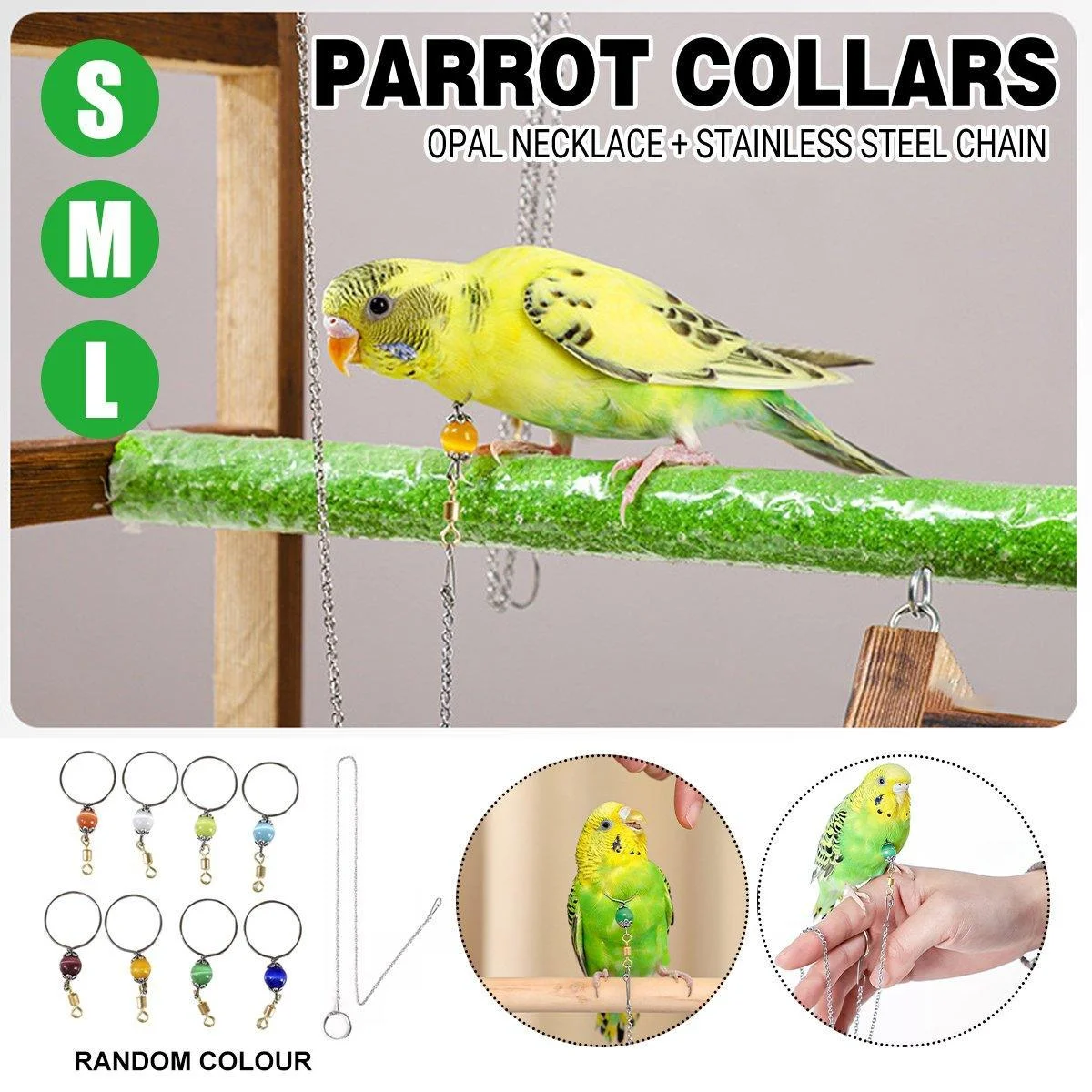 Parrot Neck Collar Stainless Steel Bird Chain Training Adjustable Bird Leash - M-Diameter 1.9cm