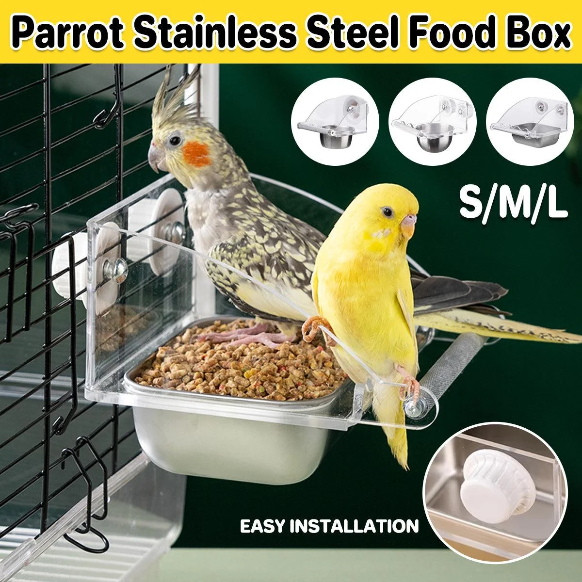 Parrot Stainless Steel Food Bowl Bird Feeder Cage Hanging Dish for Pet Birds - S