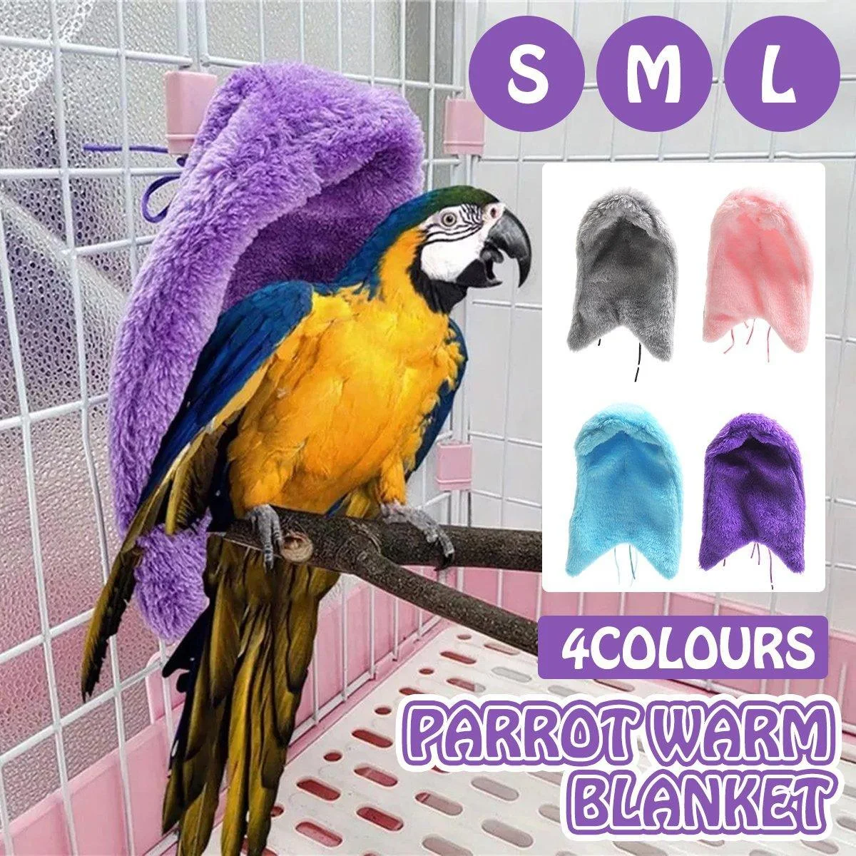 Cozy Bird Blanket Shawl Parrot Snuggle Cabin Plush Hanging Cotton Nest Bedding - Purple-S Size