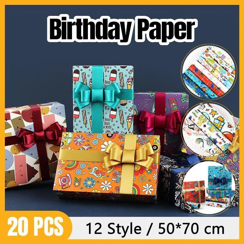 20pcs Cute Animal Cartoon Gift Wrapping Paper for Toys Bookskin and Crafts - Purple Car-20PCS