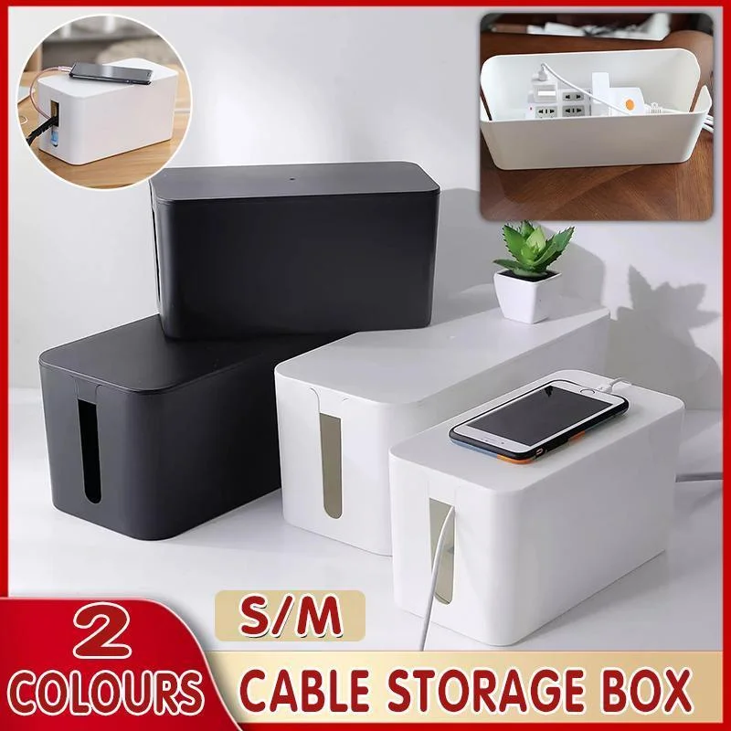 Large Cable Wire Storage Box Case Cord Management Socket Tidy Organizer with Lid - Black M