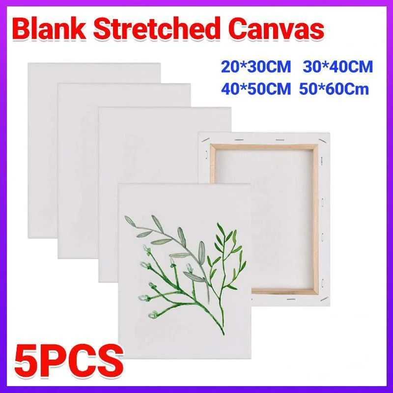 5x Artist Blank Stretched Canvas Canvases Art Large White Range Oil Acrylic Wood - 40*50CM