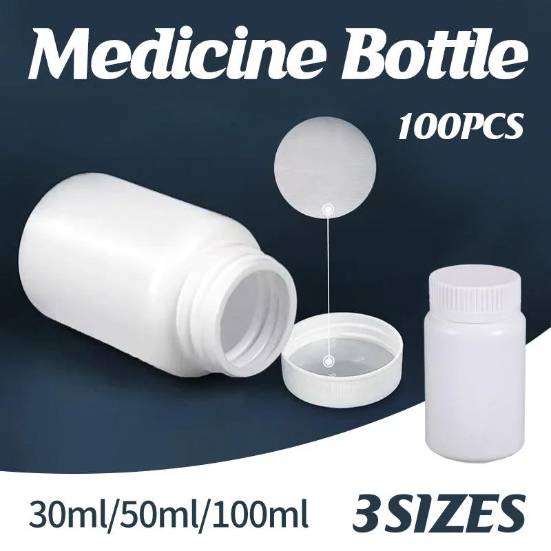 100pcs White Plastic Capsule Bottle Small Medicine Granule Packaging Container - 50ml
