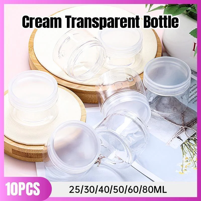 10pcs Transparent Wide Mouth Plastic Jars with Cap Skin Care Cream Containers - 50ml