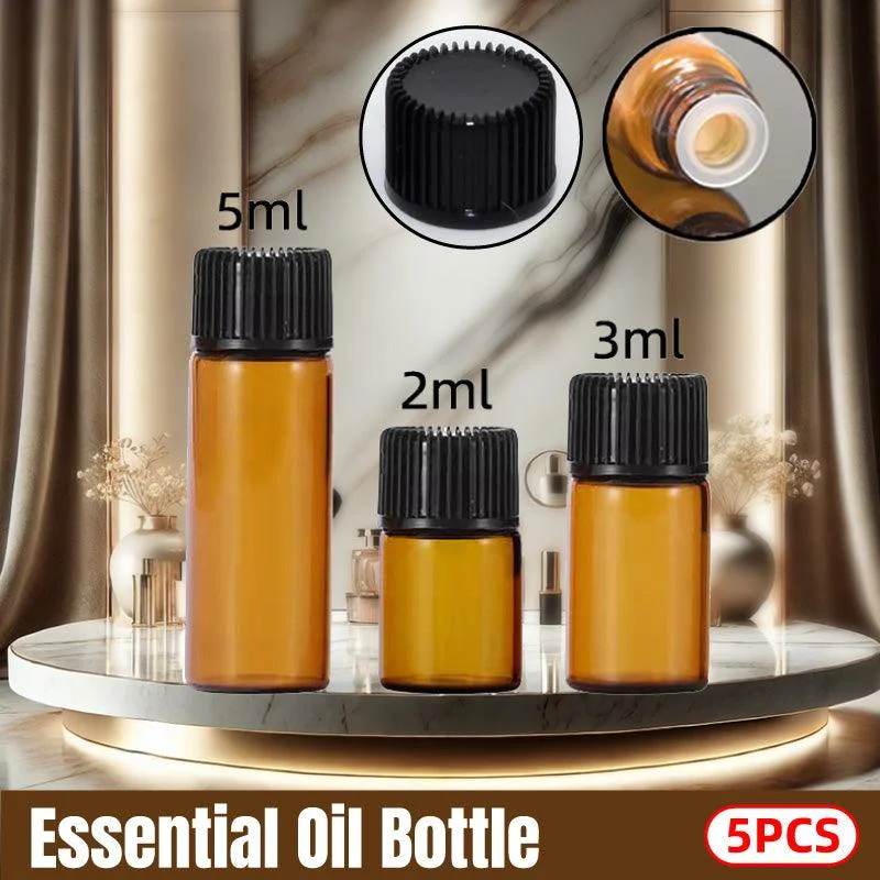 5pcs 2ml-5ml Amber Glass Orifice Reducer Bottles Sample Vial Dram Essential Oils - 2ml