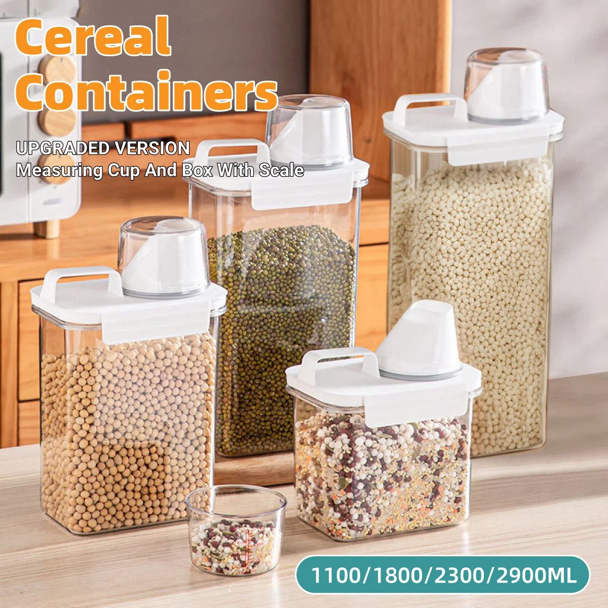 Sealed Household Grain Storage Box Transparent Rice Bucket Kitchen Storage - 2900ml