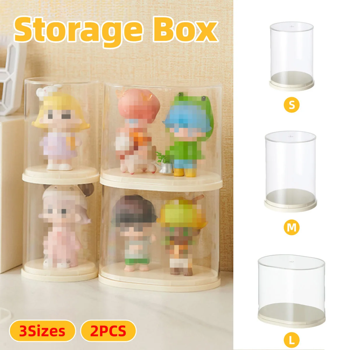 2pcs Clear Acrylic Display Case Transparent Box for Collectibles Dolls Figures - M