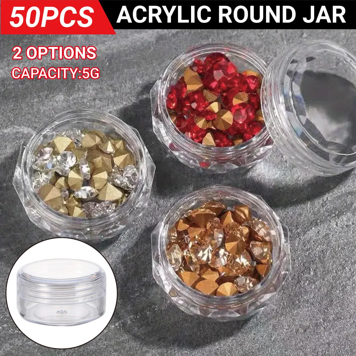 Cosmetic Cream Jar Bottle 50PCS 5g Transparent Round Refillable Sample Container - Clear Diamond Jar