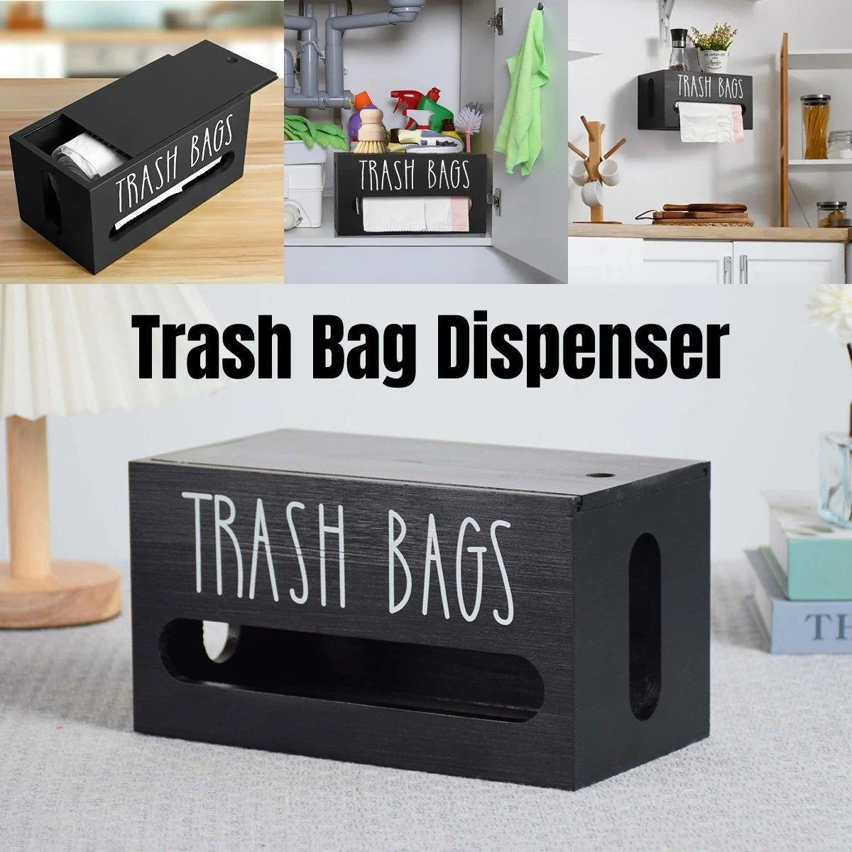 Wooden Plastic Bag Storage Box Hanging Rubbish Bag Organizer Extractable Tissue