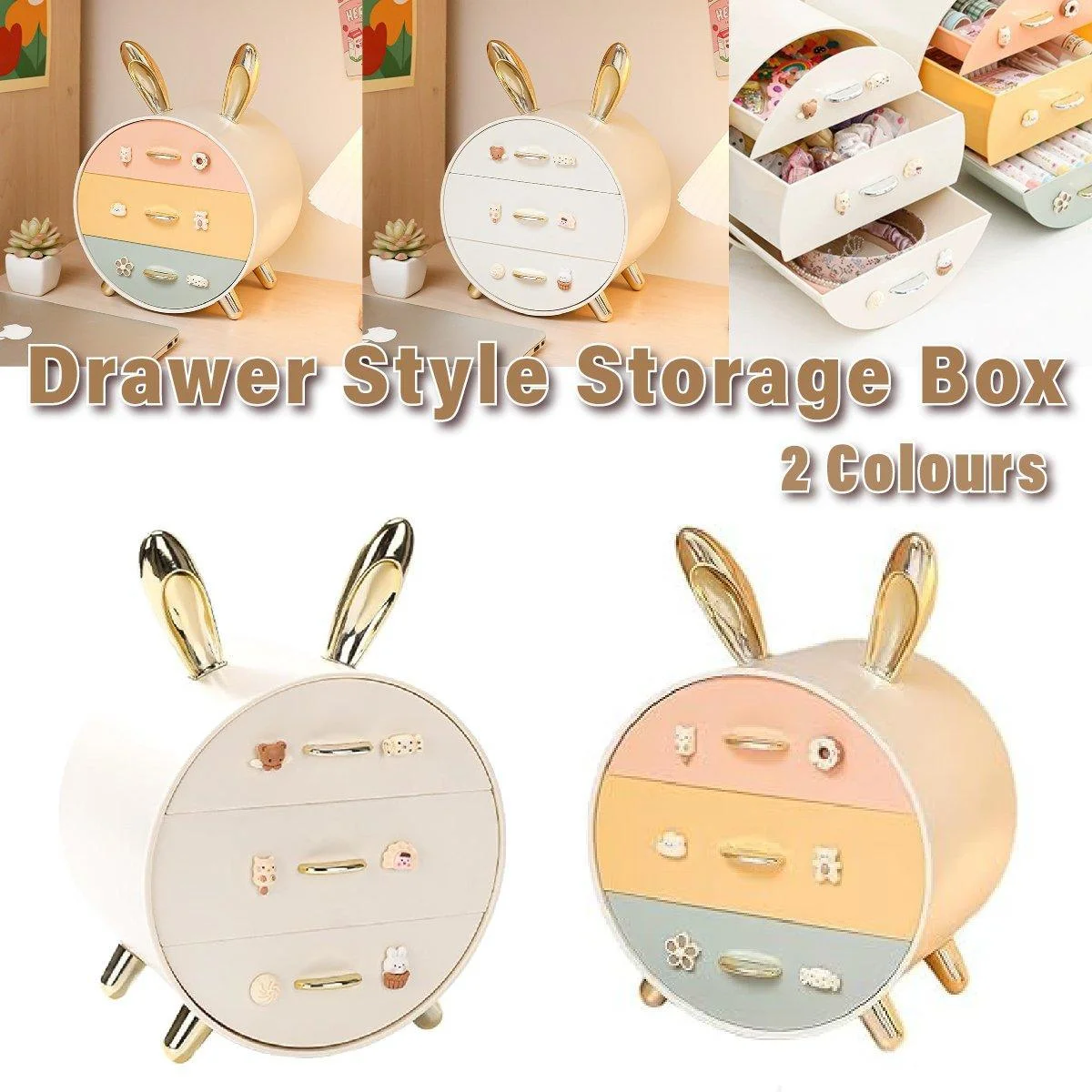 Large Multi-functional Makeup Storage Organizer Rabbit Decor Drawer Cosmetic Box - Colour