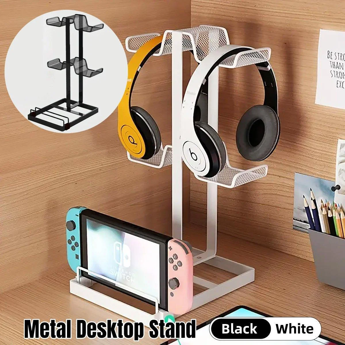 Headphones and Game Controller Holder Stand Desk Bracket for Accessories Display - White