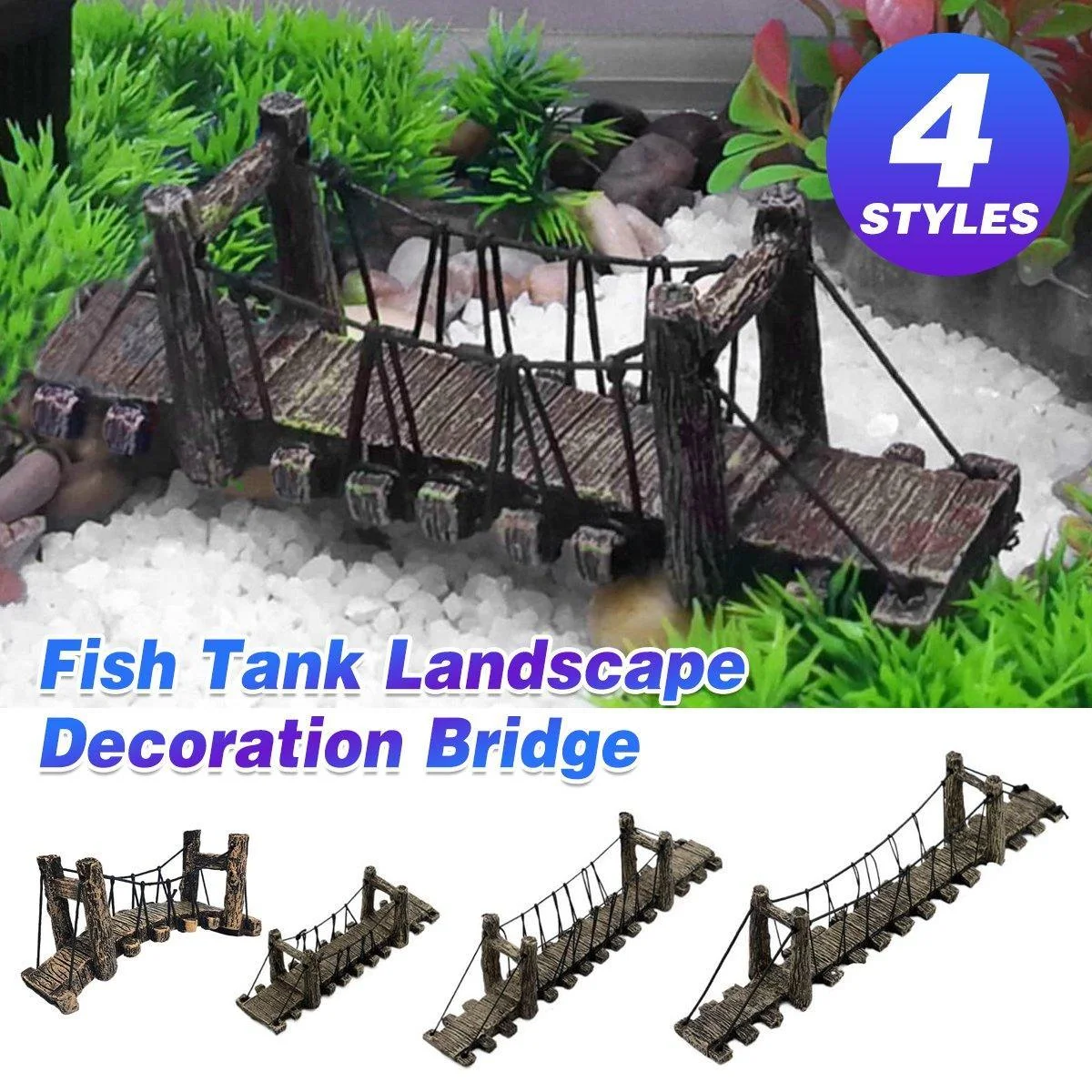 Resin Bridge Aquarium Decoration Fish Tank Accessories Shrimp Tortoise Climbing - Suspension Bridge-M
