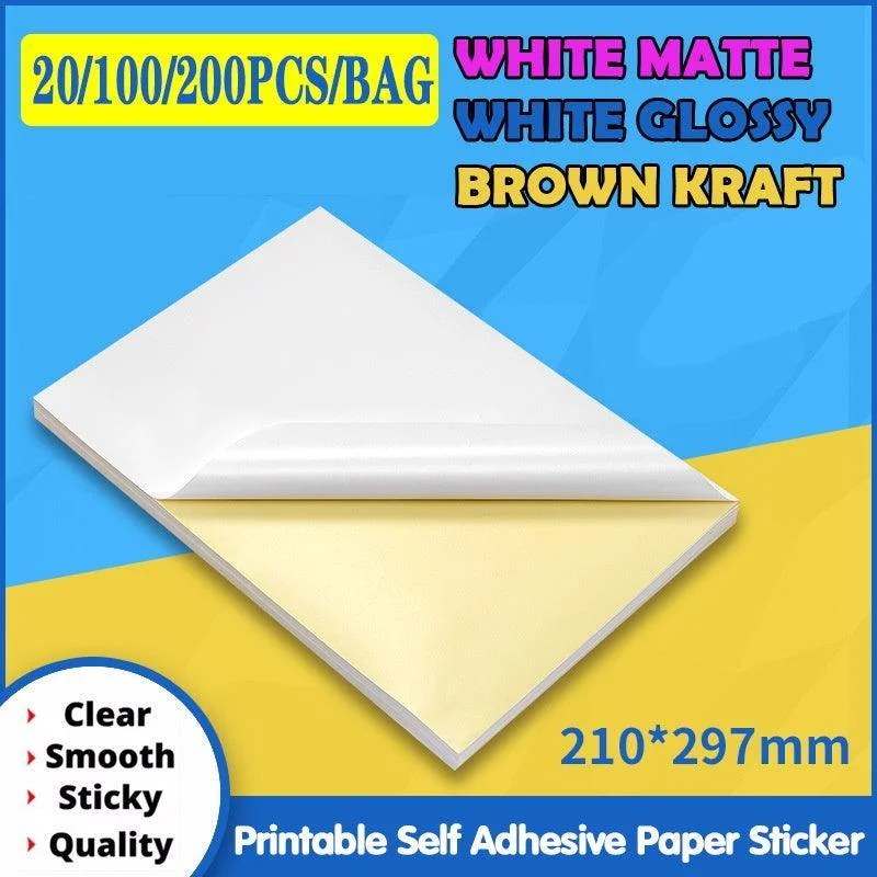 A4 Self Adhesive Sticker Paper Sheet Label Laser Inkjet Print Mailing Address - Brown Kraft*20 PCS