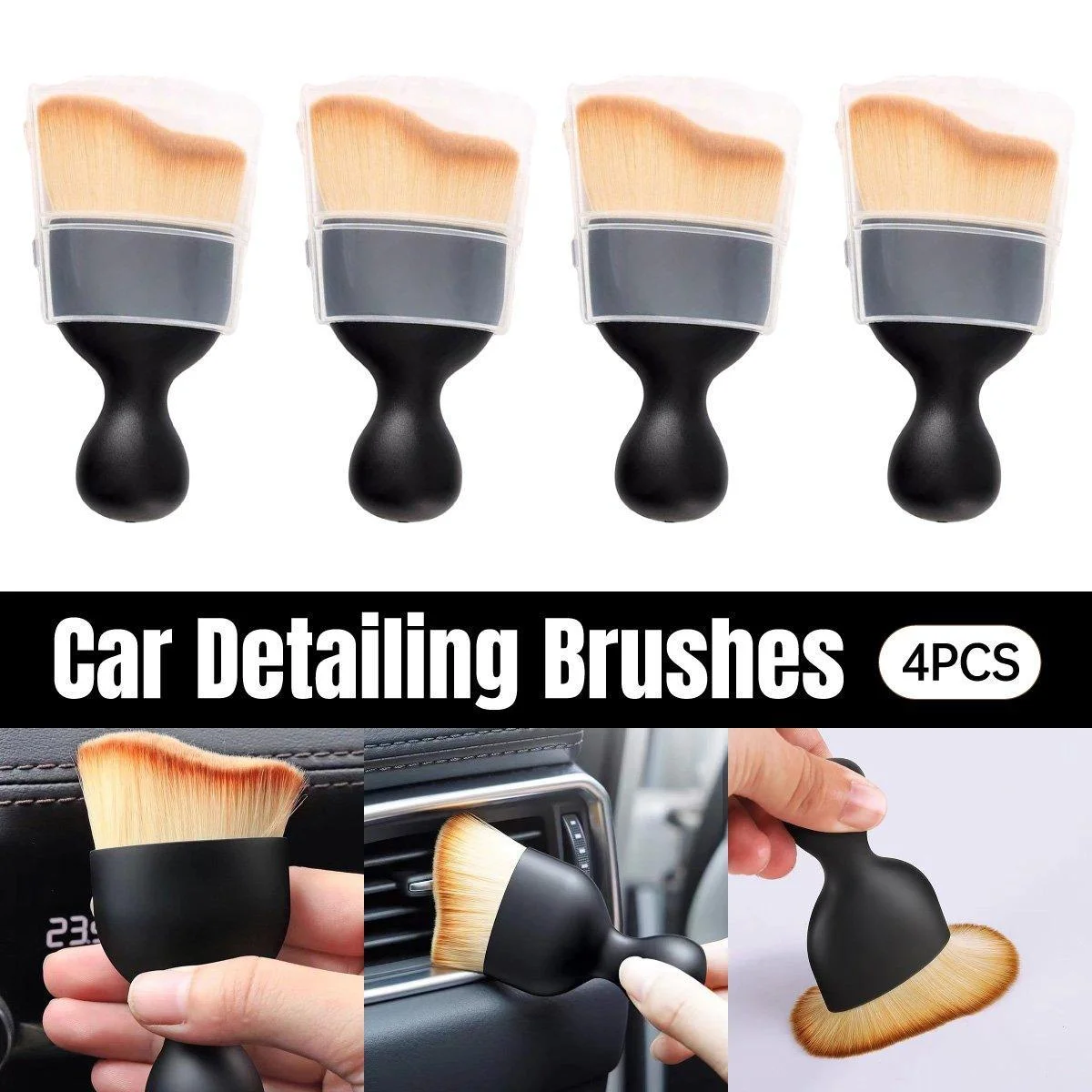 4pcs Car Interior Cleaning Tool Set Crevice Brush Dust Remover for Detailing