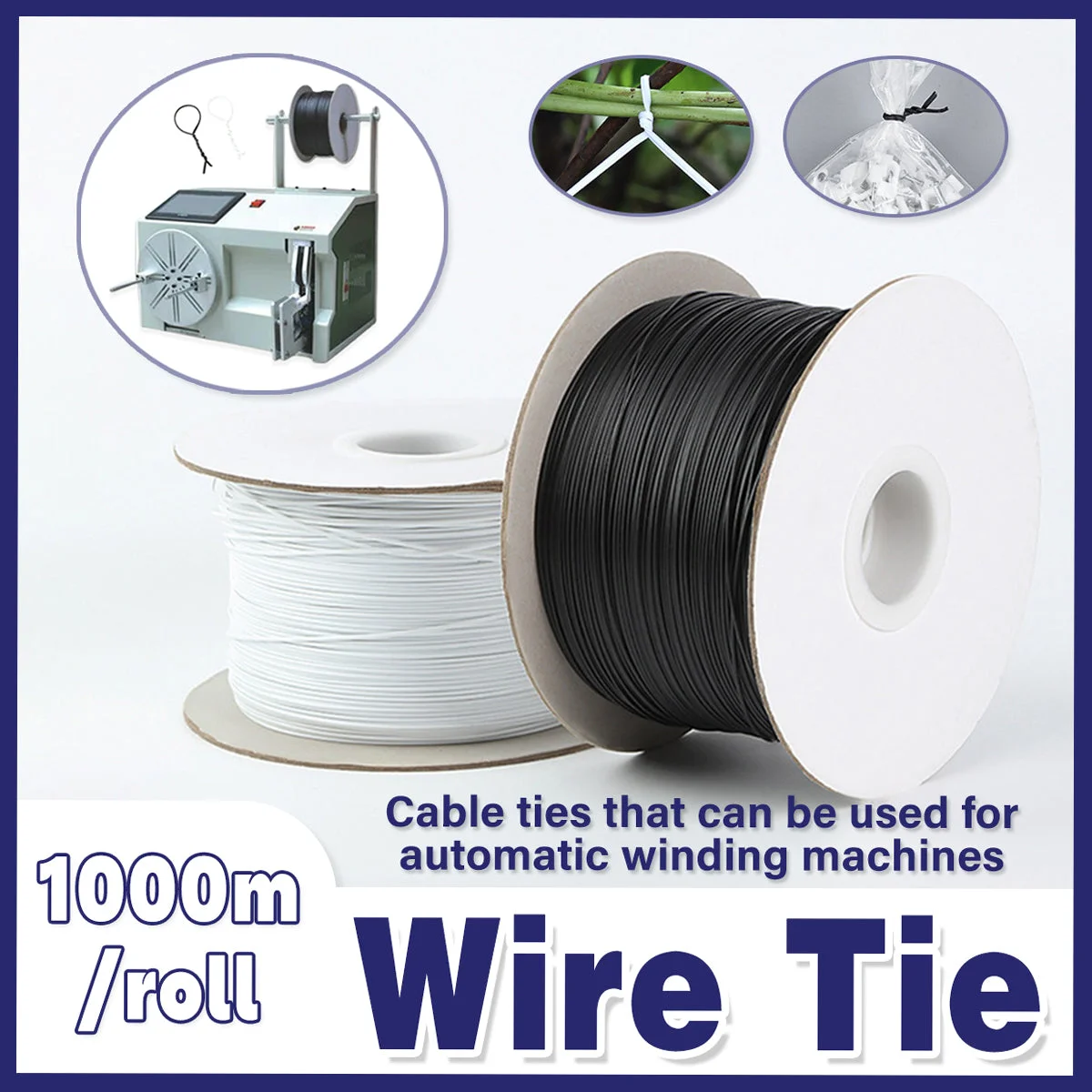1000M Coiled Tie Wire Elliptical Binding Wire Garden Plant Cable Roll for Home - Black