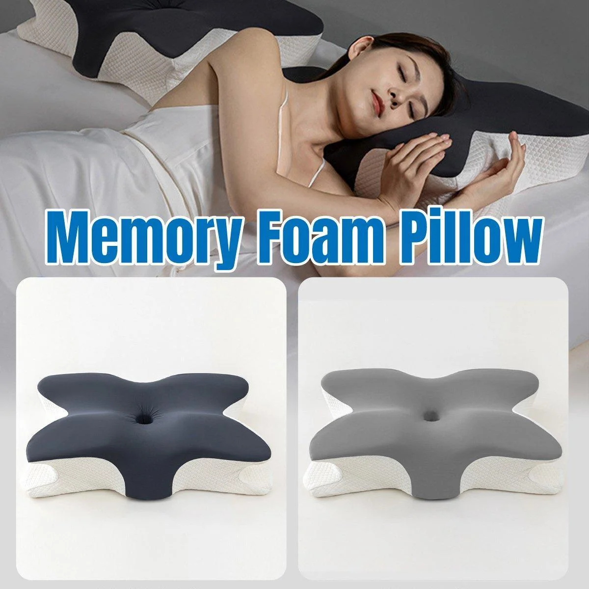 Memory Foam Butterfly Pillow Neck Support Slow Rebound Cervical Pillow - Dark Grey