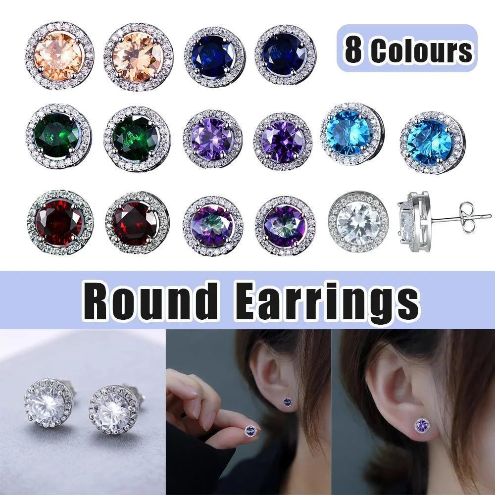 Female Round Zircon Stud Earrings Full Diamond Boucle Big Hollow Cubic Gift - Green