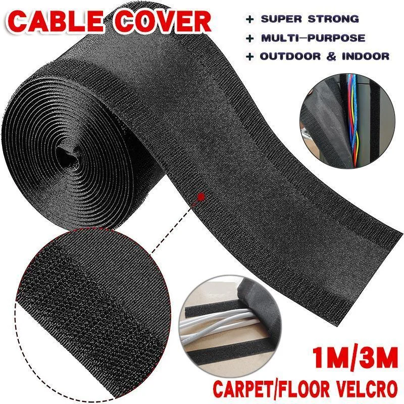 Cable Cover Nylon Sticky Wire Protector Floor Blanket Reusable Cord Tube Cover - Black-1Meter-Carpet