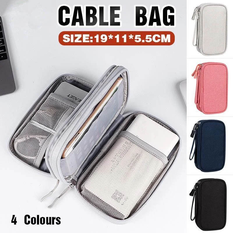 Electronic Accessories Cable Bag Organizer Travel Pouch Storage Cases Charger - Grey