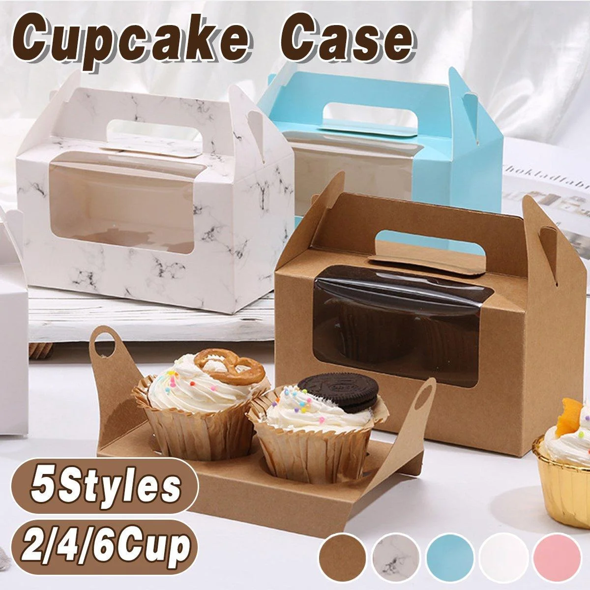 25pcs Portable Cupcake Packaging Box with Transparent Window for Easy Opening - Marble-4Cup