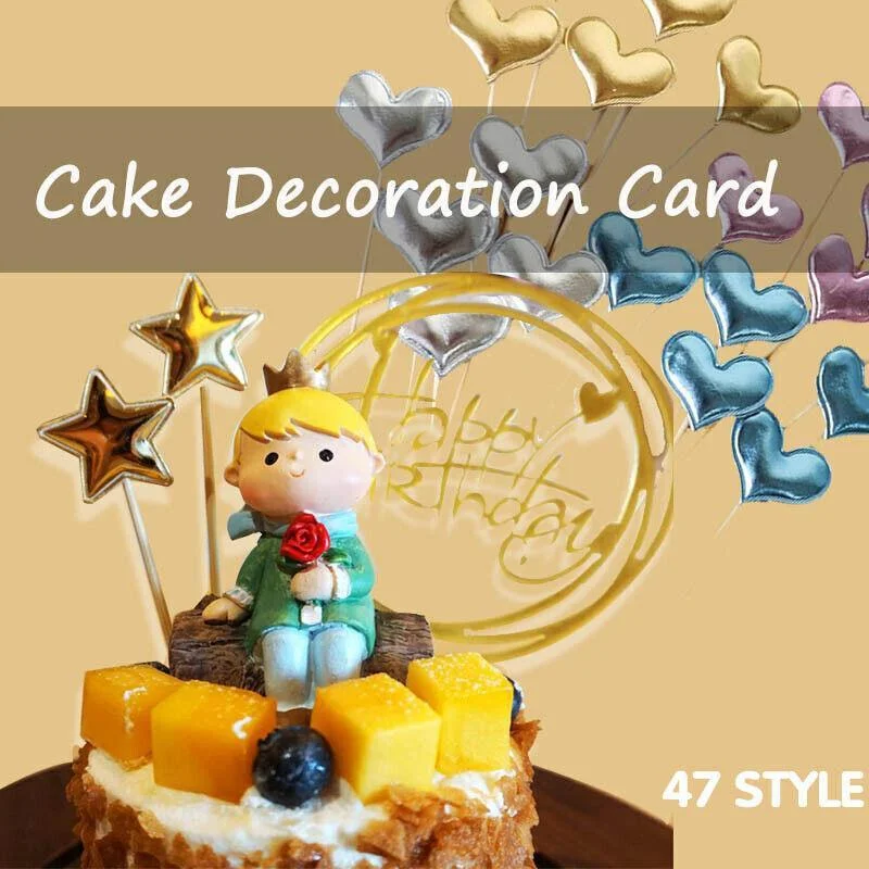 Happy Birthday Acrylic Cake Topper Cake Decoration Golden Silver Party - Gold-Star