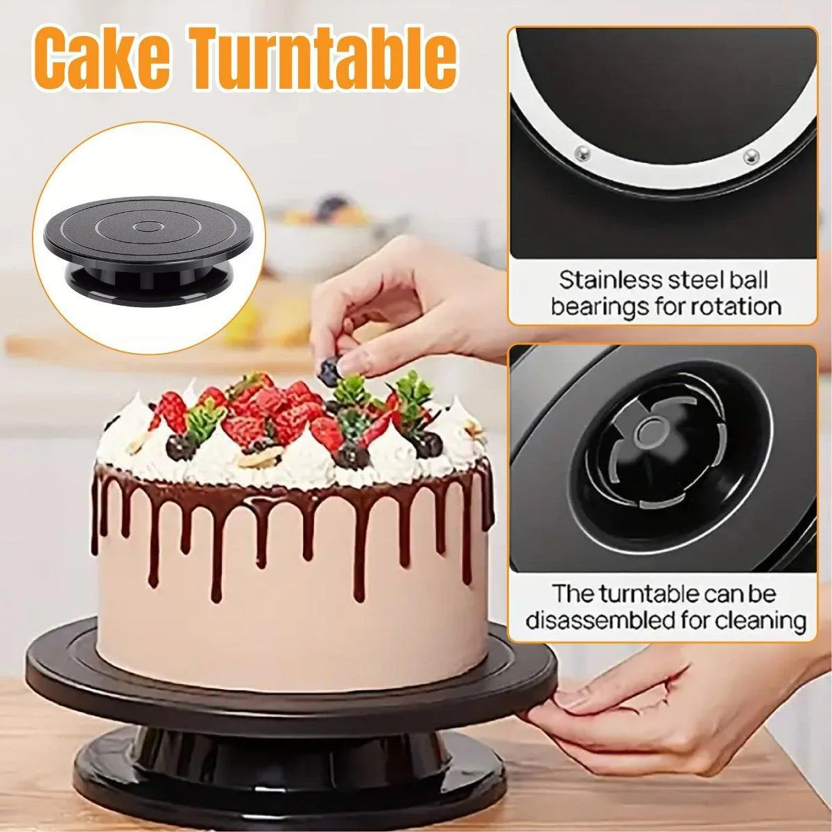 Rotating Cake Turntable Stand Black Plastic Cake Decorating Tools for Baking