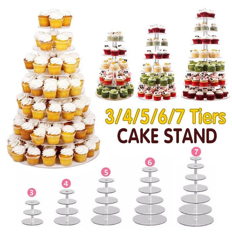 Acrylic Cupcake Tower 3 4 5 6 7 Tier Clear Cake Stand for Wedding Party - 6 Tiers