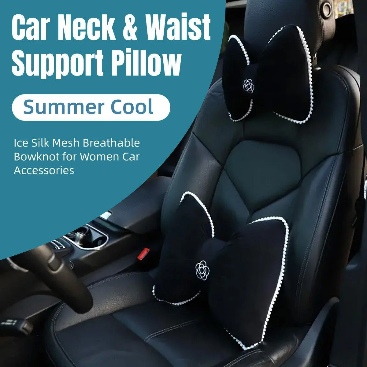 Black Bowknot Neck Pillow Plush Bow Tie Soft Plush Car Headrest Waist Support - Waist