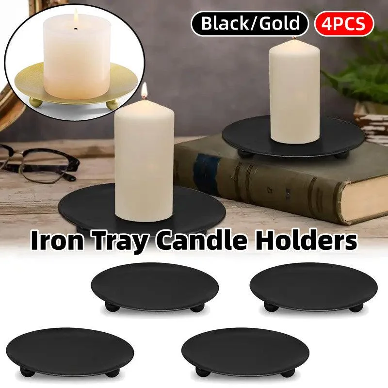 4pcs Iron Plate Candle Holder Aroma Base Tray for Decorative Candle Stand Set - Black