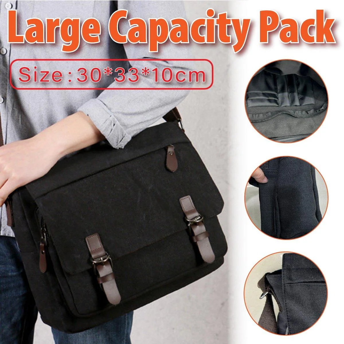 Canvas Messenger Shoulder Bag Large Capacity Crossbody Travel Work Handbag