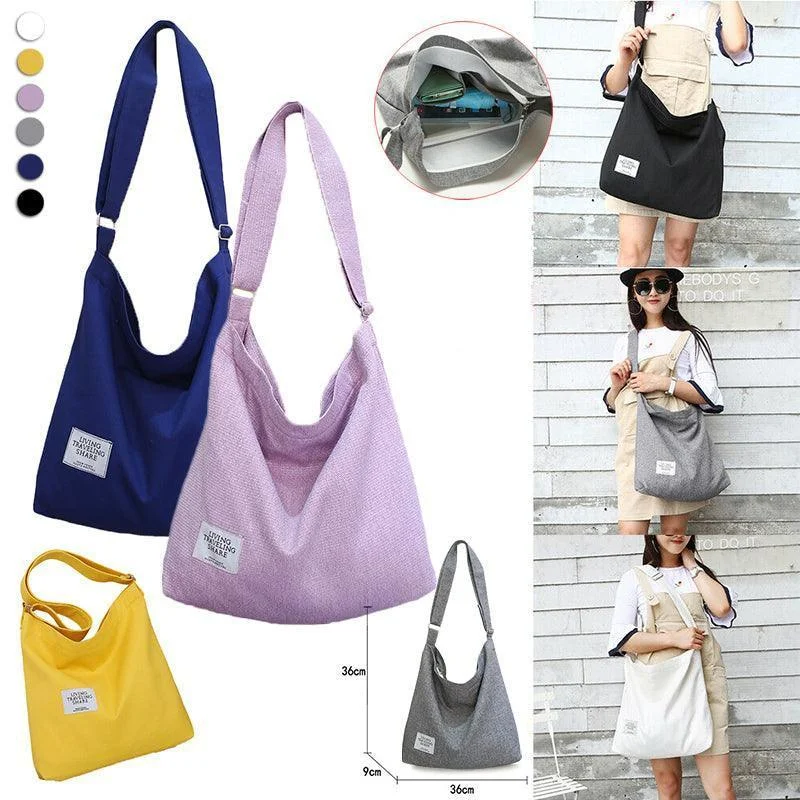 Womens Large Canvas Handbag Ladies Travel Messenger Shoulder Bag Hobo Tote Purse - White