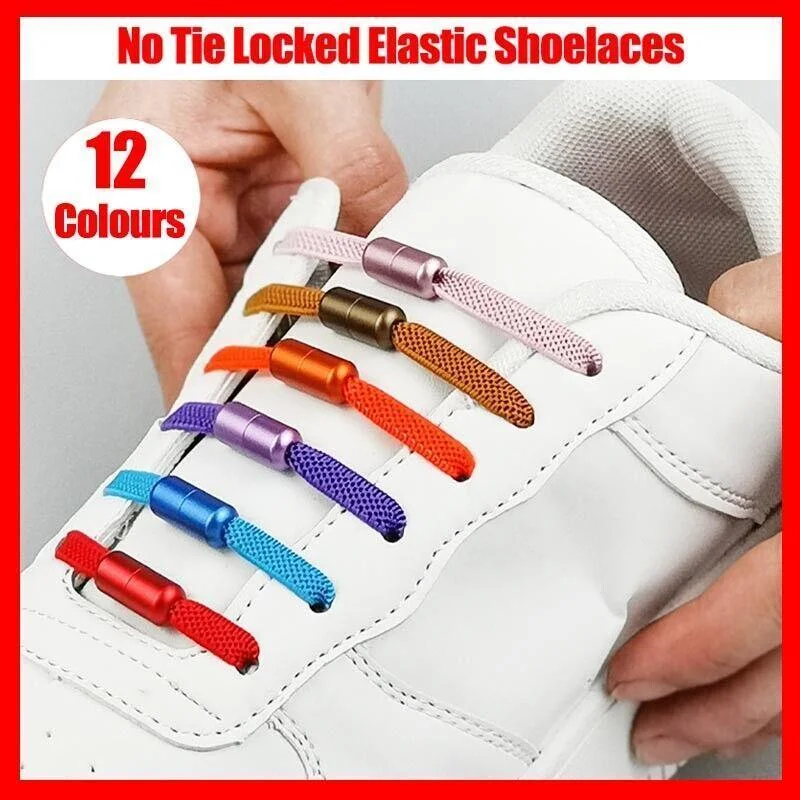 No Tie Locked Elastic Shoelace Shoe Lace Lazy Laces Sports Sneakers - Pink