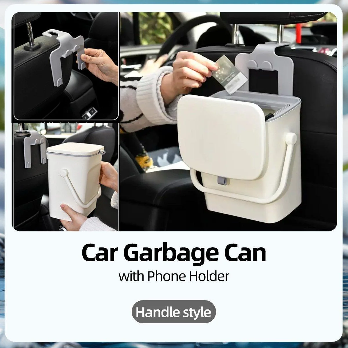 Car Waste Bin Wall Mounted In-Car Garbage Organiser Vehicle Trash Can Holder