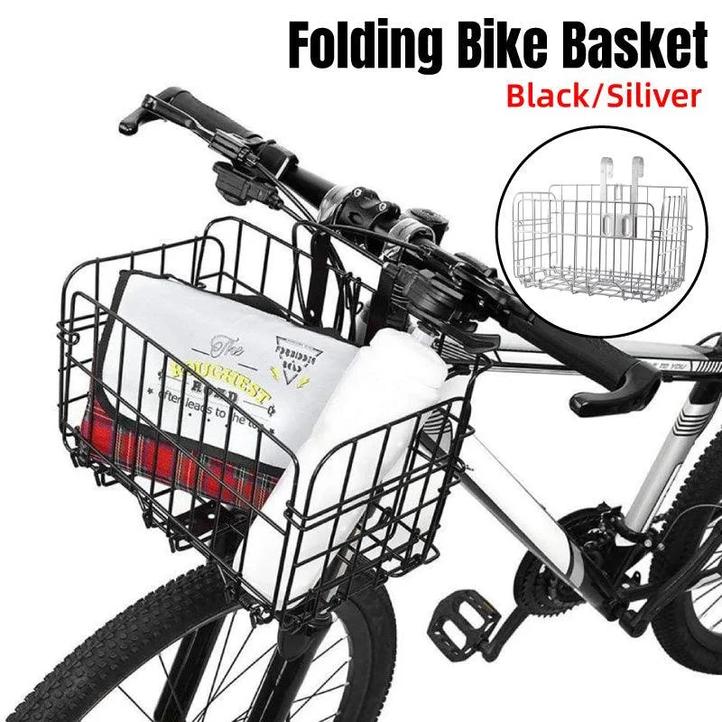 Foldable Bicycle Basket Front and Rear Hanging Storage Rack Bike Accessories - Silver