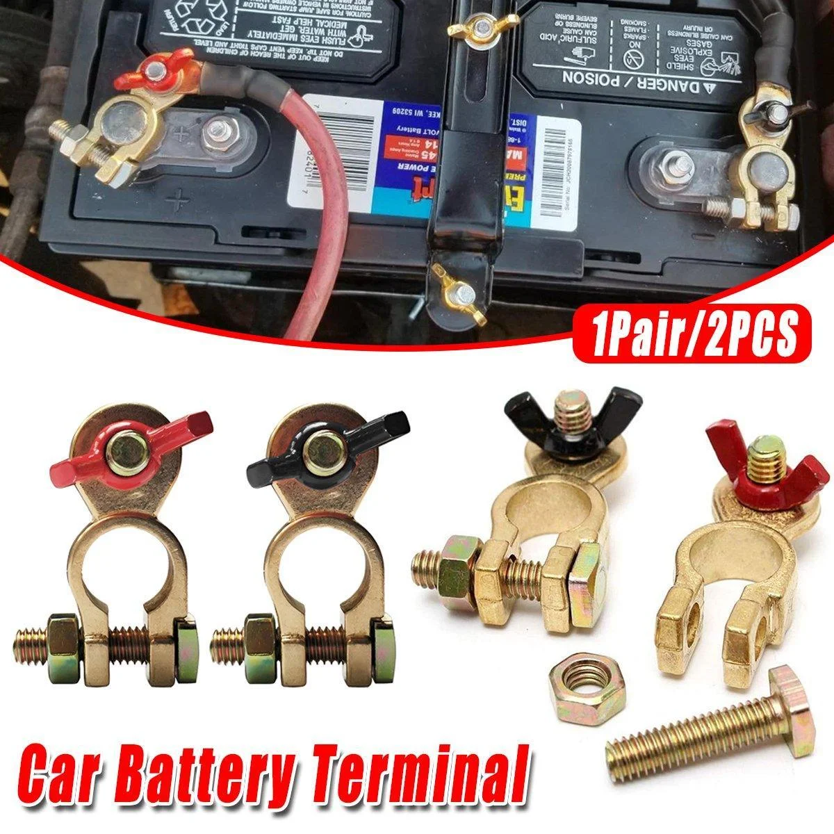 2pcs Car Battery Clamp Connector Heavy Duty Cable Battery Head Terminal Kit