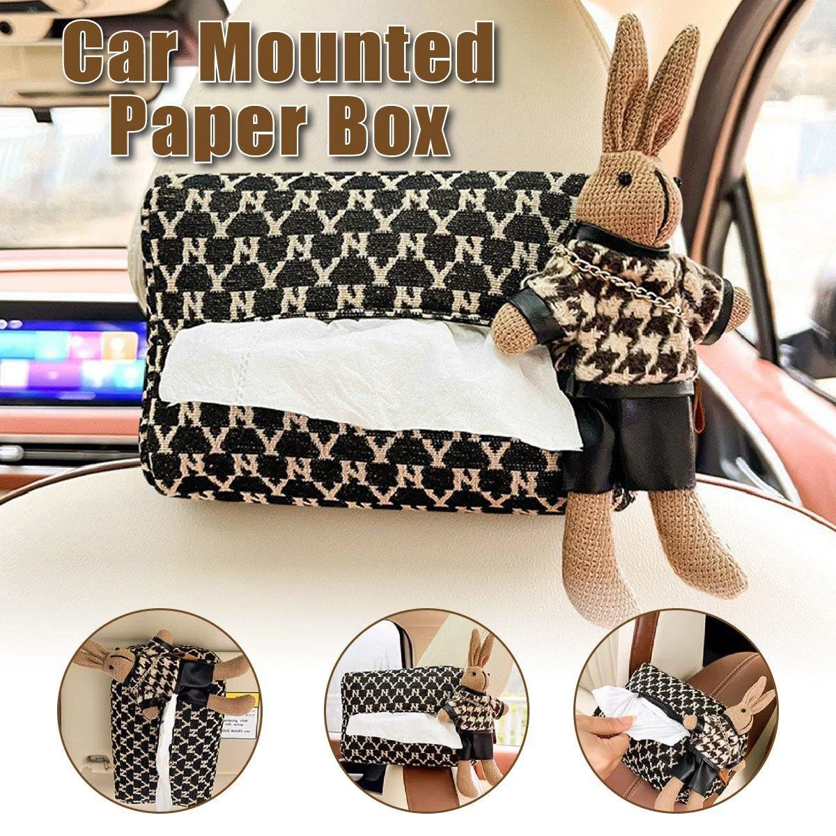 Car Tissue Box Cute Fabric Hanging Box for Car and Living Room Tissue Organizer