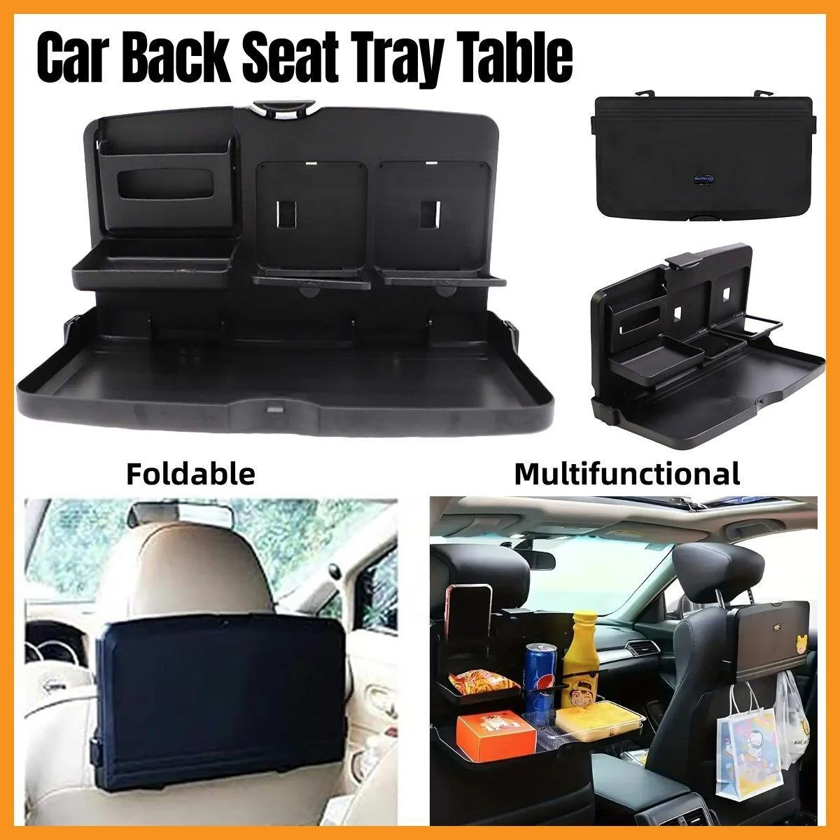 Foldable Back Seat Tray Table Multifunctional Car Organizer with Drink and Laptop Holder